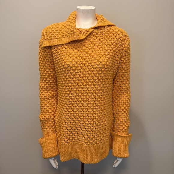 Lauren Hansen Golden Yellow Popcorn Stitch Sweater with Sculptural Collar XL - Picture 2 of 11